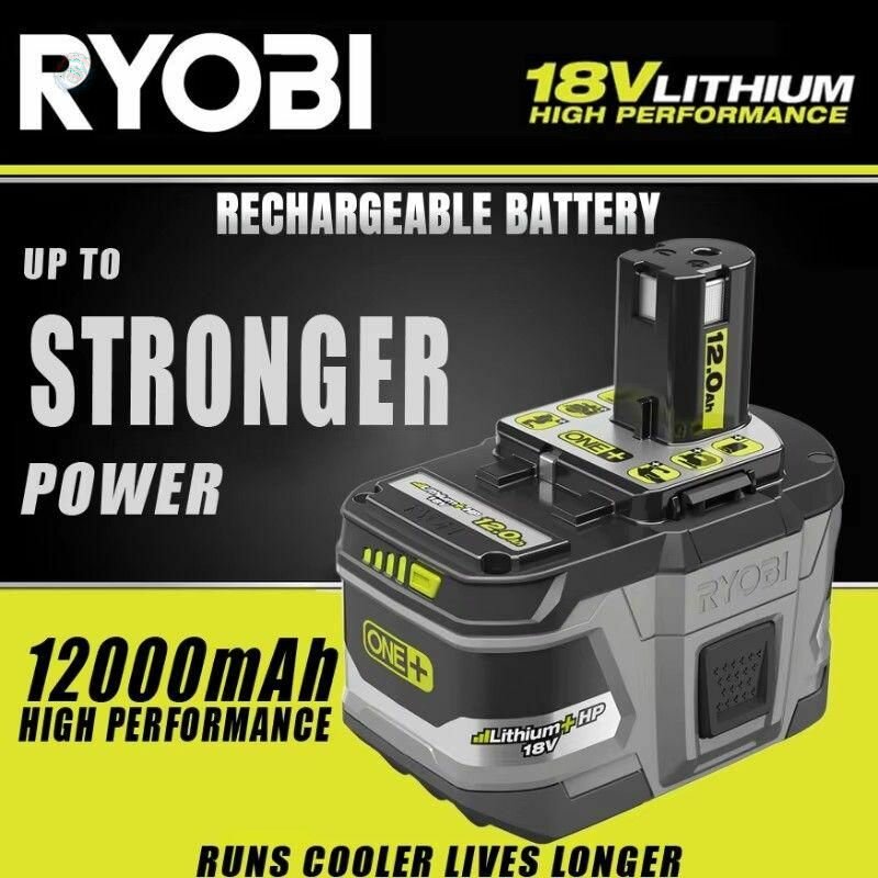 Аккумулятор Ryobi 18V ONE+ 12.0Ah Li-Ion литий-ионная батарея высокой ёмкости для беспроводного инструмента совместим со всей линейкой 18 Вольт индикатор заряда защита от перегрева