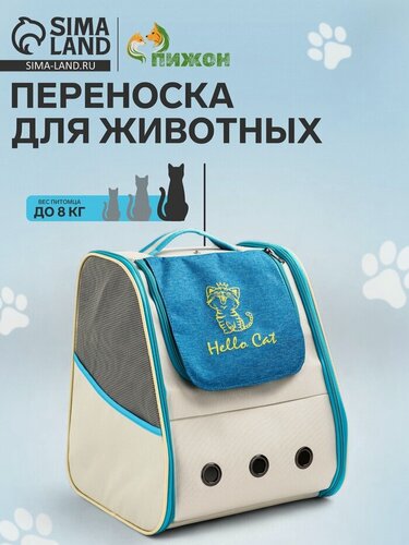 Изображение товара Рюкзак для переноски кошек и собак, прозрачный, 32 х 28 х 38 см, бело-синий 10899492