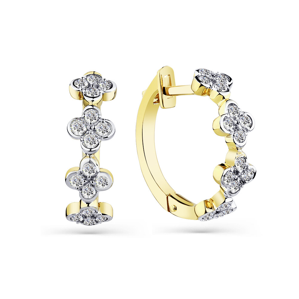 Серьги, желтое золото, 585 проба, бриллиант