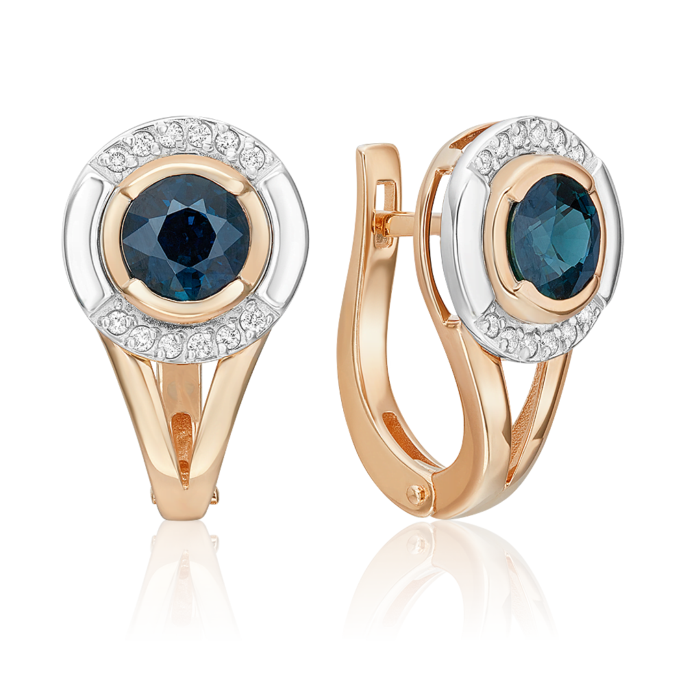 Серьги, золото, 585 проба, бриллиант, сапфир