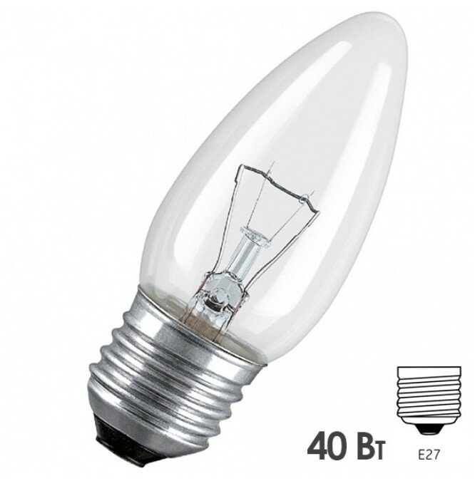 Лампа накаливания свеча Osram Classic B CL 40W E27 прозрачная 4008321788580