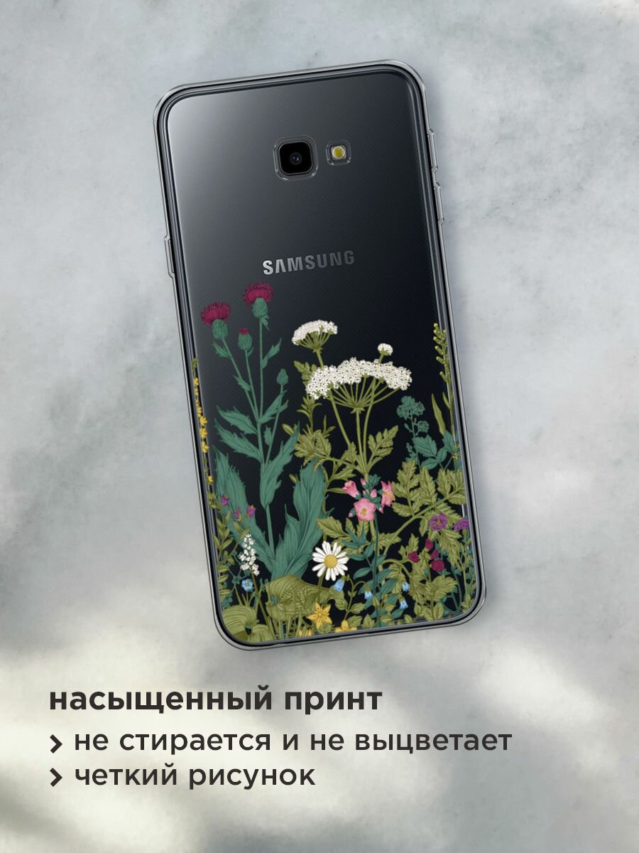 Чехол на Samsung Galaxy J4 Plus 2018 / Самсунг J4 Plus 2018 с принтом "Дикие полевые цветы", прозрачный — фото 1