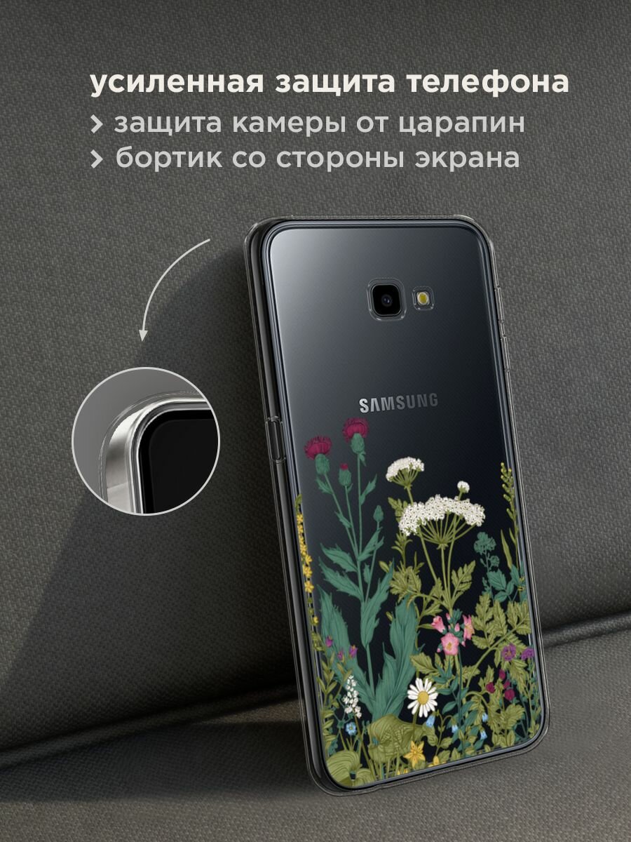 Чехол на Samsung Galaxy J4 Plus 2018 / Самсунг J4 Plus 2018 с принтом "Дикие полевые цветы", прозрачный — фото 1