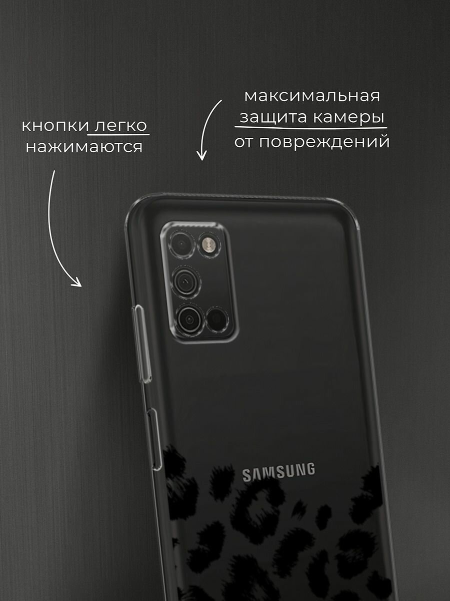 Чехол на Samsung Galaxy A03S / Самсунг Галакси A03S с принтом "Окрас леопарда фон черный", прозрачный — фото 1