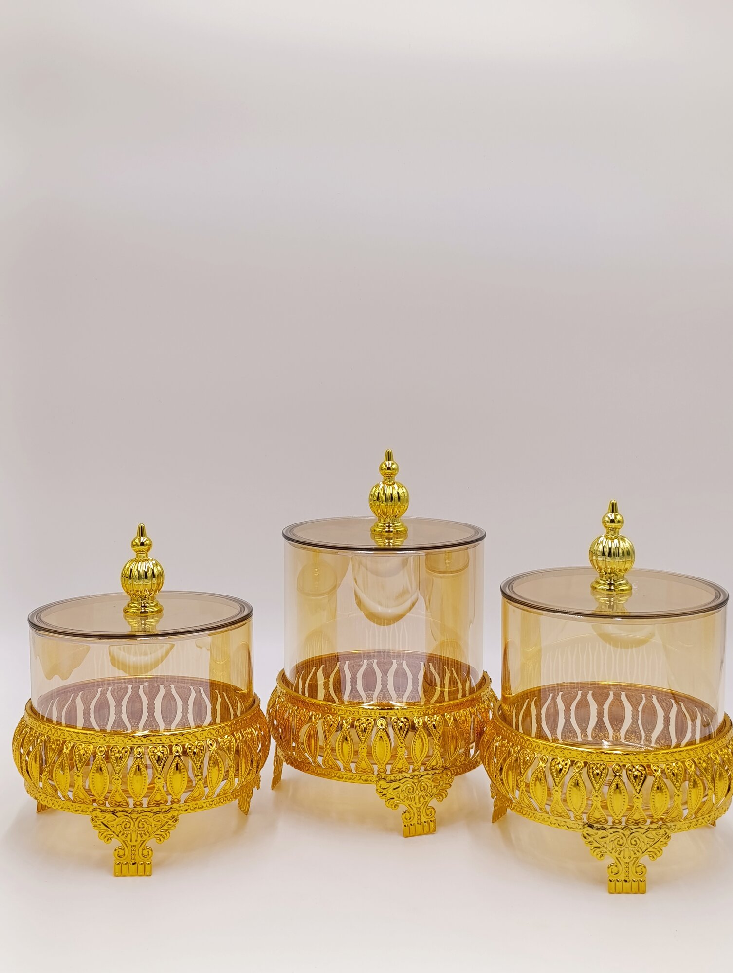 Набор банок "Golden Glass Storage", стекло, золотой декор, 3 шт. — фото 1