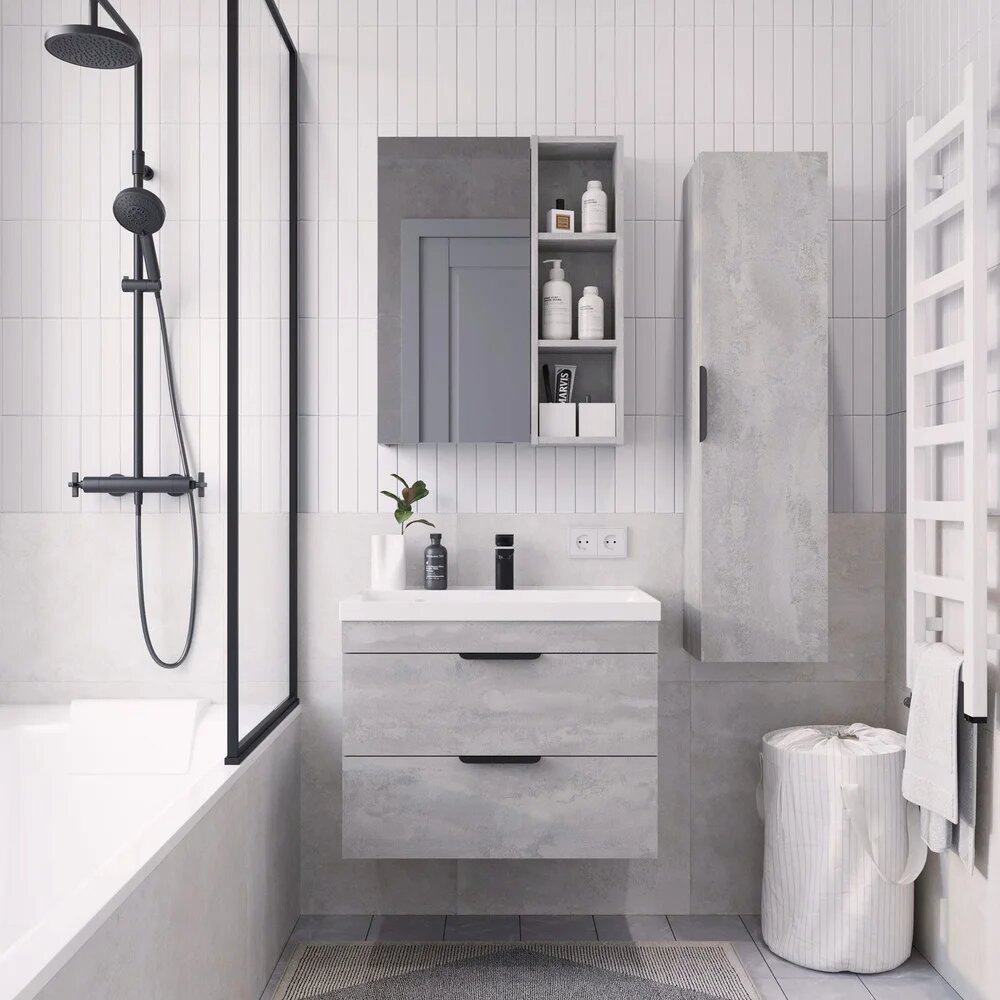 Тумба под раковину тумба для ванной подвесная Итана Alta 70 689х443х520 под умывальник Clarissa 70 Бетонный Камень