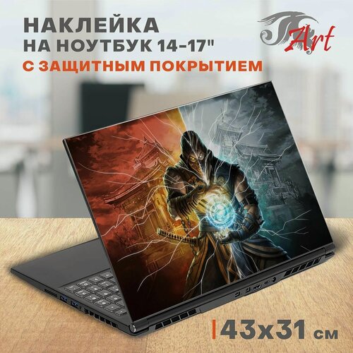 Изображение товара Наклейка на ноутбук виниловая 43х31 см Mortal Kombat Скорпион, защитная пленка на крышку ноутбука, стикер самоклеющийся декоративный для моддинга задника 14-17 дюймов, СБ284