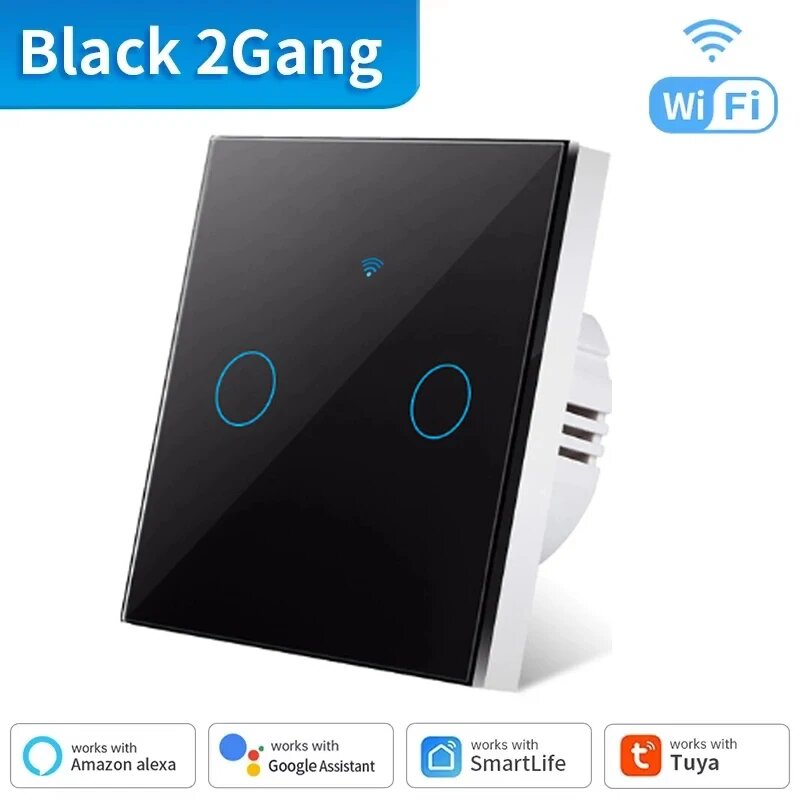 WiFi Умный выключатель EU Световой настенный сенсорный выключатель 220V Без необходимости нулевого провода Tuya Smart Life Работает с Alexa Google Home 1/2/3/4 клавиши