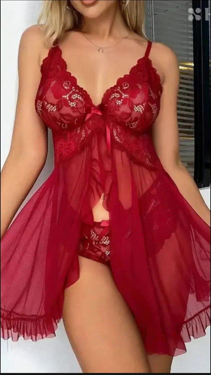 Пеньюар  2XL- (50), размер 2XL, бордовый — фото 1