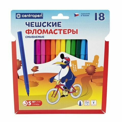 3 шт. Фломастеры 18 цветов CENTROPEN "Пингвины", смываемые, вентилируемый колпачок, 7790/18ET, 7 7790 1886