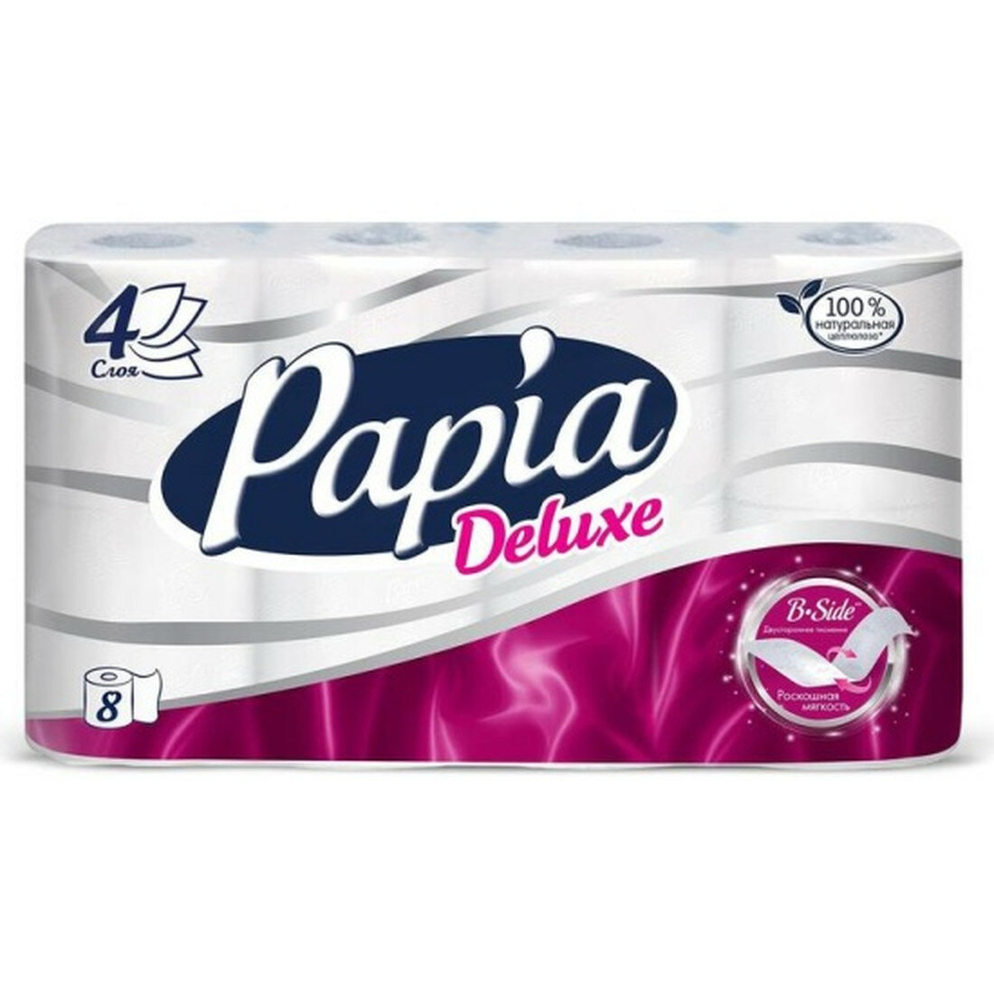 Туалетная бумага Papia Deluxe, 4-слойная, белая, 8 рулонов
