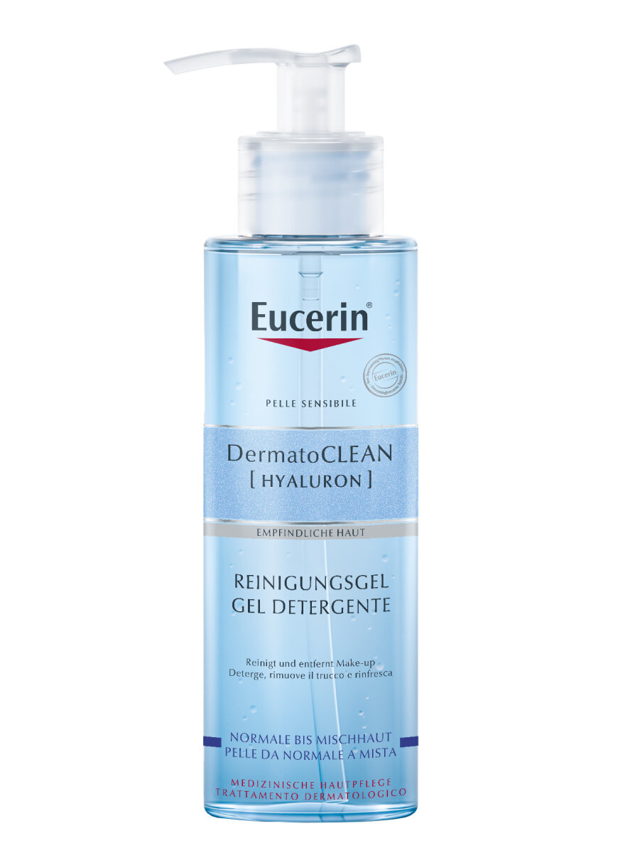Eucerin освежающий и очищающий гель для умывания DermatoClean [HYALURON], 200 мл, 239 г — фото 1