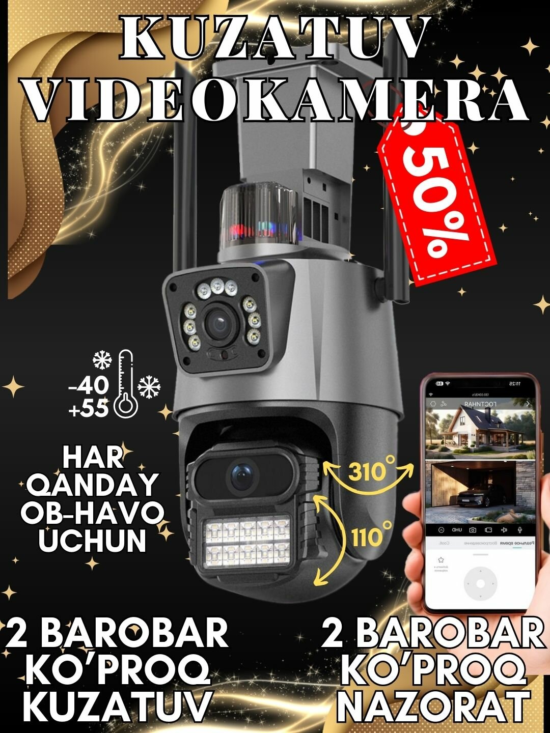 Камера видеонаблюдения двухлинзовая 8 мегапикселей , датчик движения, вай-фай камера, видео, охранная система работающий на приложении IcSee app