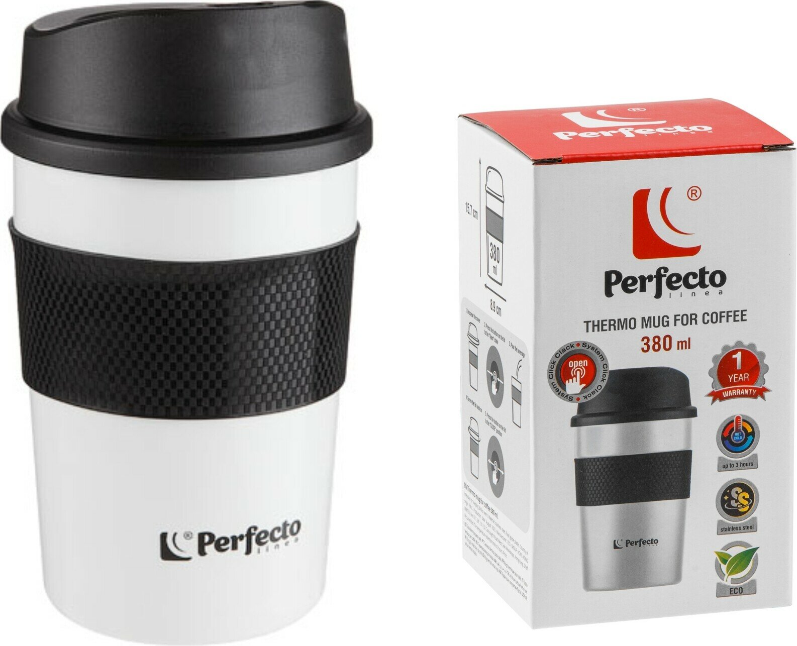 Термокружка PERFECTO LINEA нержавеющая сталь 0,38 л белая (27-261261) — фото 1