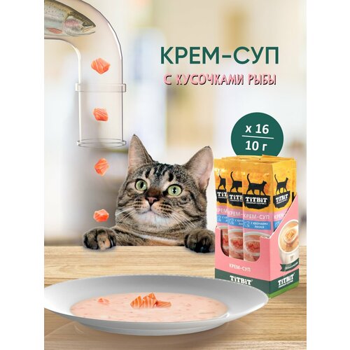 Лакомство для кошек TiTBiT Крем-суп с кусочками лосося, 10г х 16 шт.