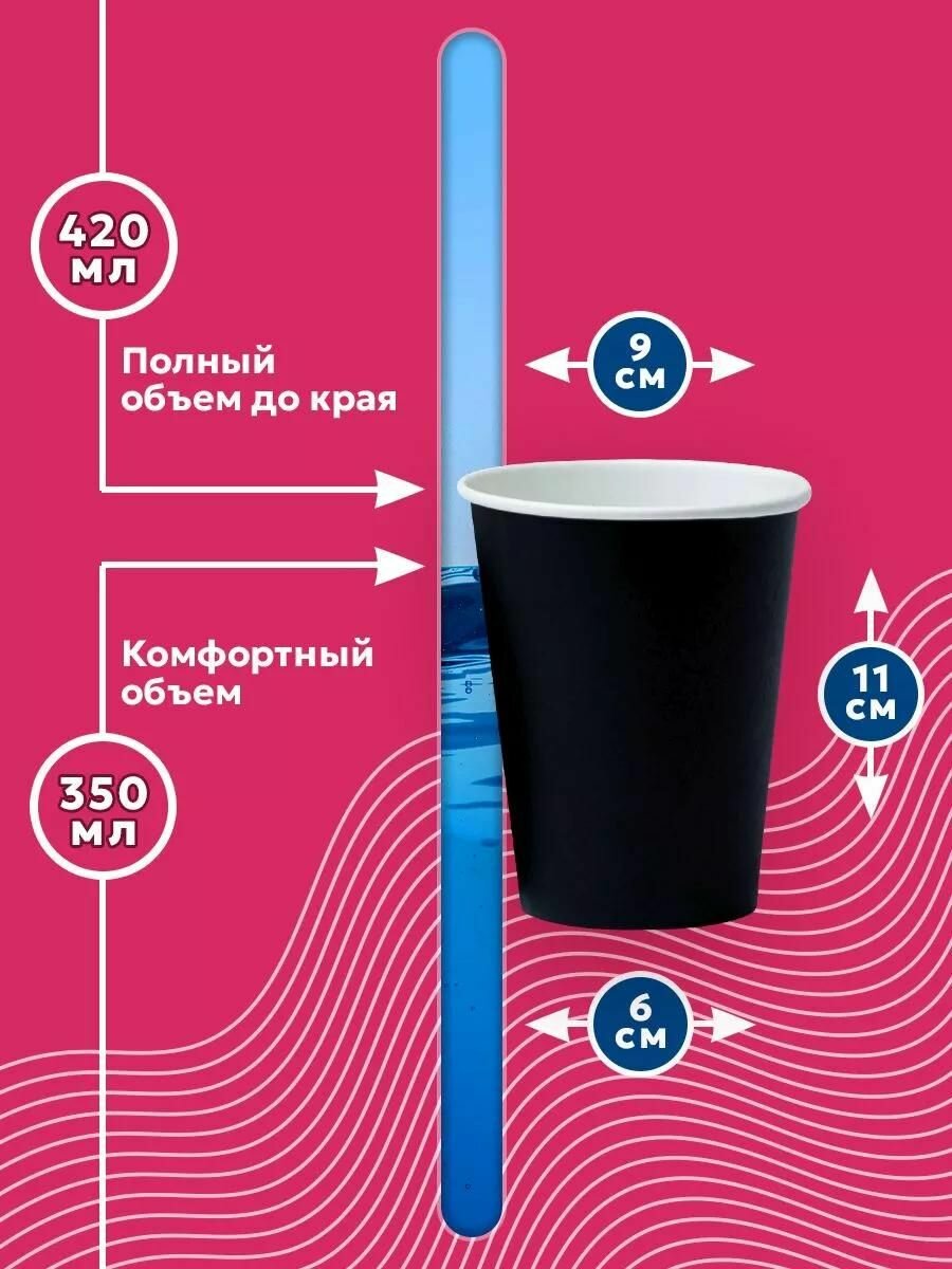 Стаканчики 100 шт 350 мл черные + крышки 100 шт черные D90 мм, ГРИНИКС, одноразовые, для холодных и горячих напитков — фото 1