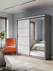 Шкаф-купе ШКП-3/Крафт-6/Гранд Графит/Лакобель ЛДСП с ящиками, полками, штангами, зеркалами, для спальни, гостиной 1962х2176х594 мебельный РАЙ