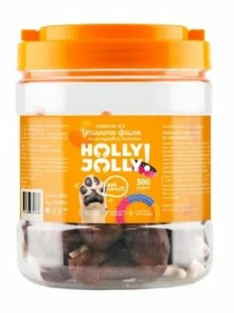 Holly Jolly! Лакомство для собак ножки из утки на кальциевой косточке, банка, 500гр