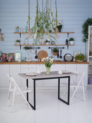 Изображение товара Стол кухонный обеденный раздвижной Коста, цемент, опоры металл, 100/130х60х75 см.