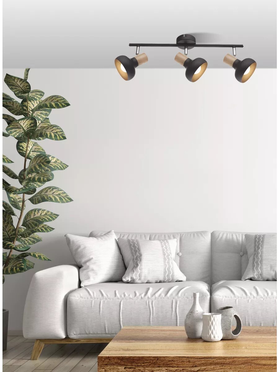 Настенно-Потолочные Светильники И Люстры Xiaomi Спот настенно-потолочный Rivoli Lorrany E14 40 Вт поворотный черный, светлое дерево