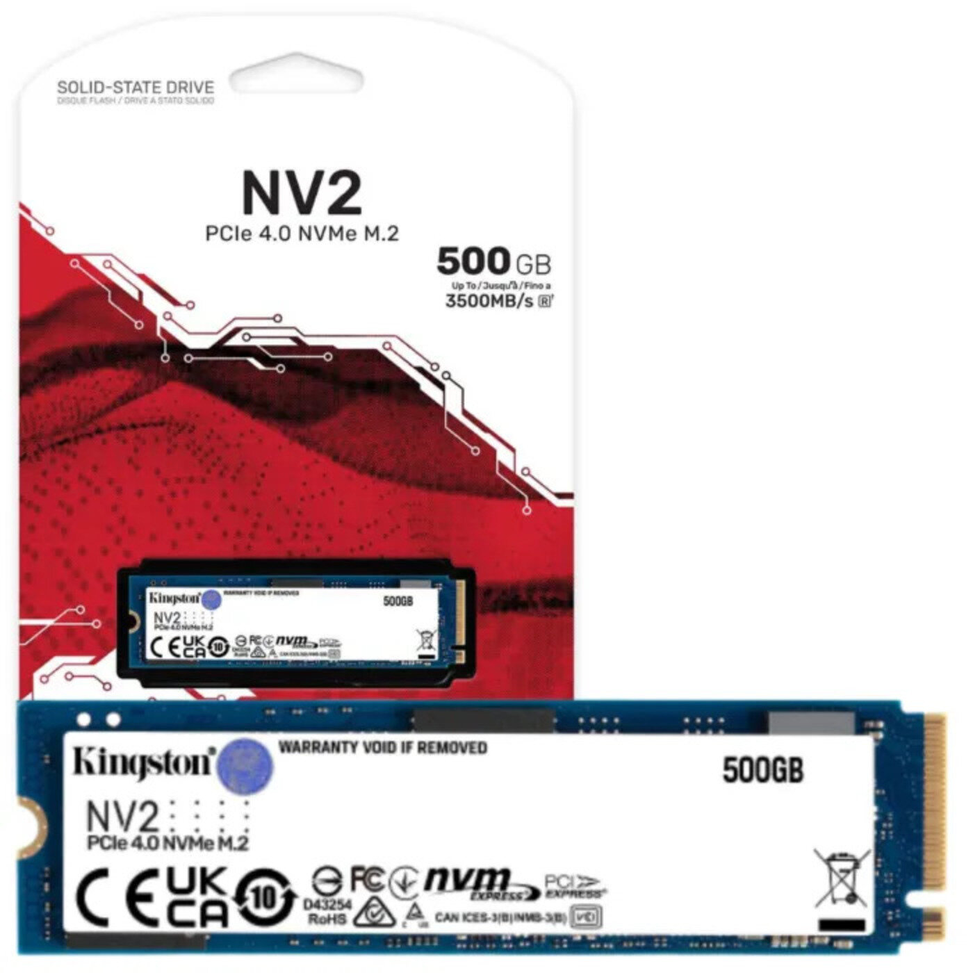 Жесткий диск SSD M.2, 500Gb, Kingston NV2, PCI-E Gen4x4 (SNV2S/500G)