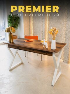 Изображение товара Стол письменный PREMIER Дуб Хантон тёмный с белыми ножками. Стол компьютерный, письменный стол для школьника, офисный.