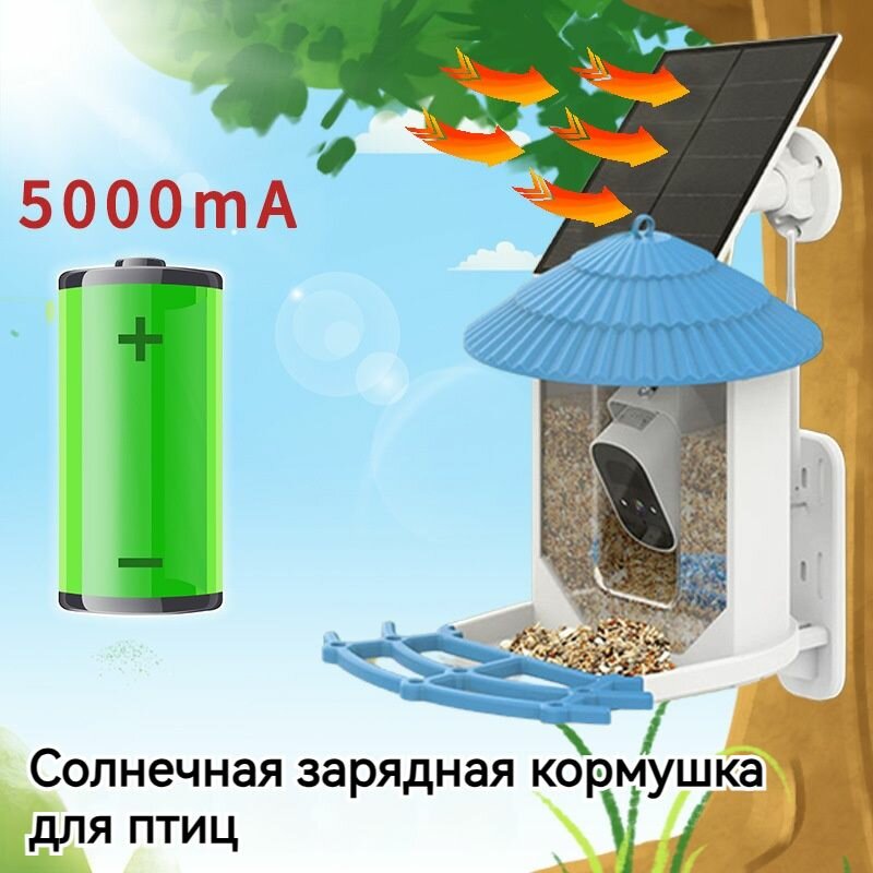 Кормушка для птиц на солнечных батареях, функция распознавания птиц с искусственным интеллектом, с камерой 2,5K