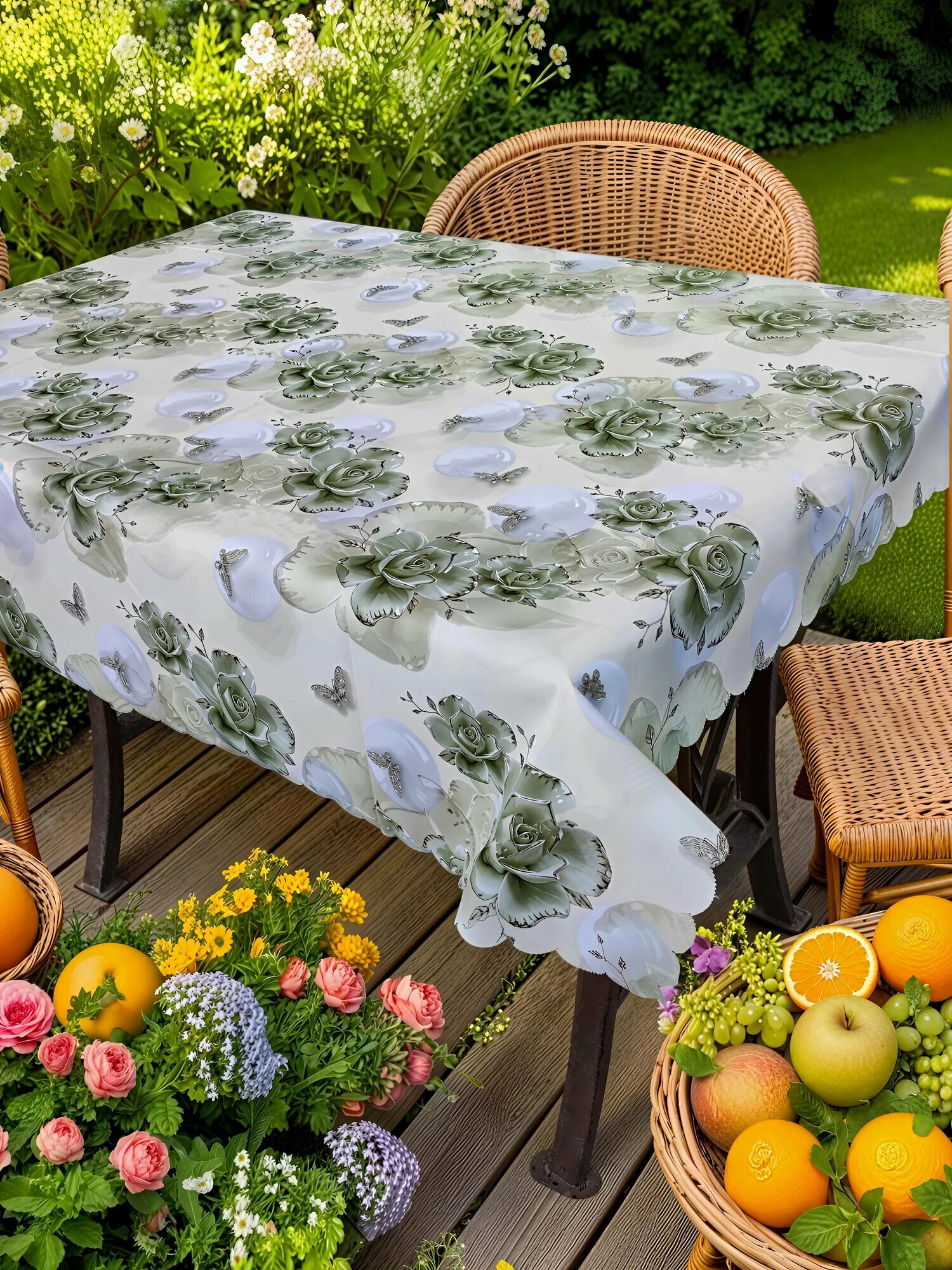 Laid Table  Скатерть на стол клеенка на кухню 110х140 тканевая основа водоотталкивающая  декор для дома и дачи