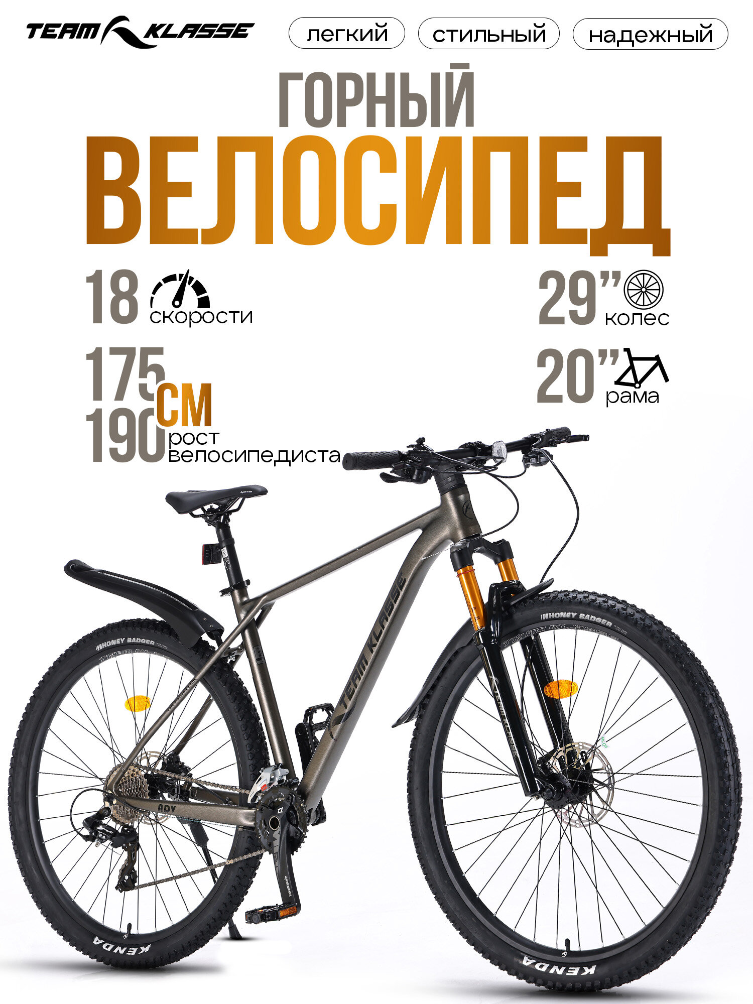 Велосипед Team Klasse FB-6, горный, 18 скоростей, диаметр колес 29", рама 20", светло-серый