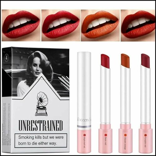 фото Lana del rey lipstick cigarette gloss, 4 цвета, набор блесков для губ, стойкая губная помада, 24-часовая водостойкая матовая помада