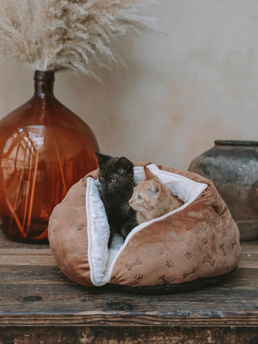 Лежанка для животных, для кошек, для собак, "Не Один Дома" Релакс пуфик, коричневый, 55хх55х32 см