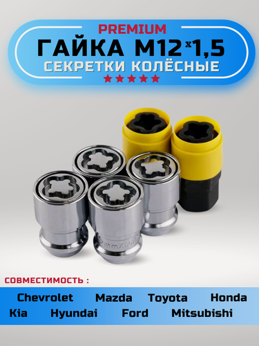 Изображение товара Гайки-секретки GoldenAuto, хромированные, M12x1.5, конус, 2 ключа