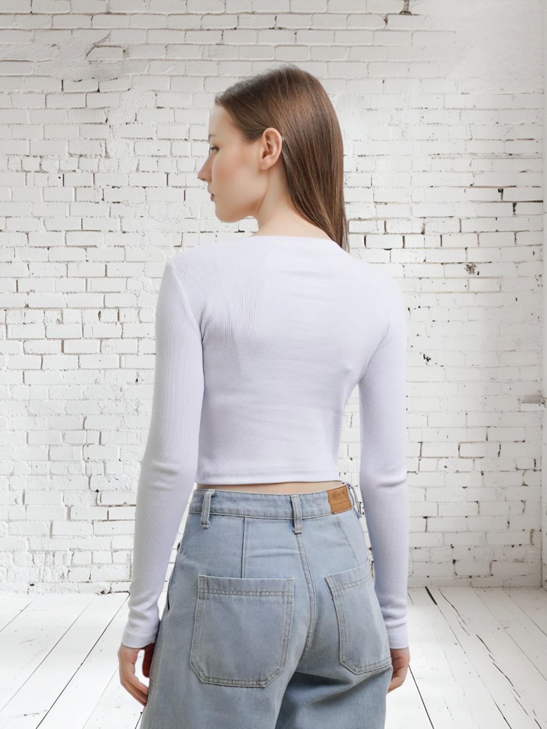 Кроп-топ Женский кроп-топ, лонгслив с длинными рукавами, 1 шт., размер 44-46, белый, — фото 1