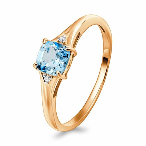 фото Кольцо 585gold, красное золото, 375 проба, золочение, фианит, топаз, размер 18.5, голубой