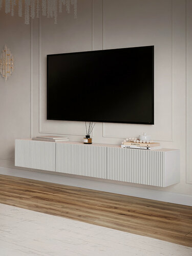 Изображение товара Тумба под телевизор подвесная Puzzlemebel Камелия, консоль навесная для тв, длина 180 см, белый