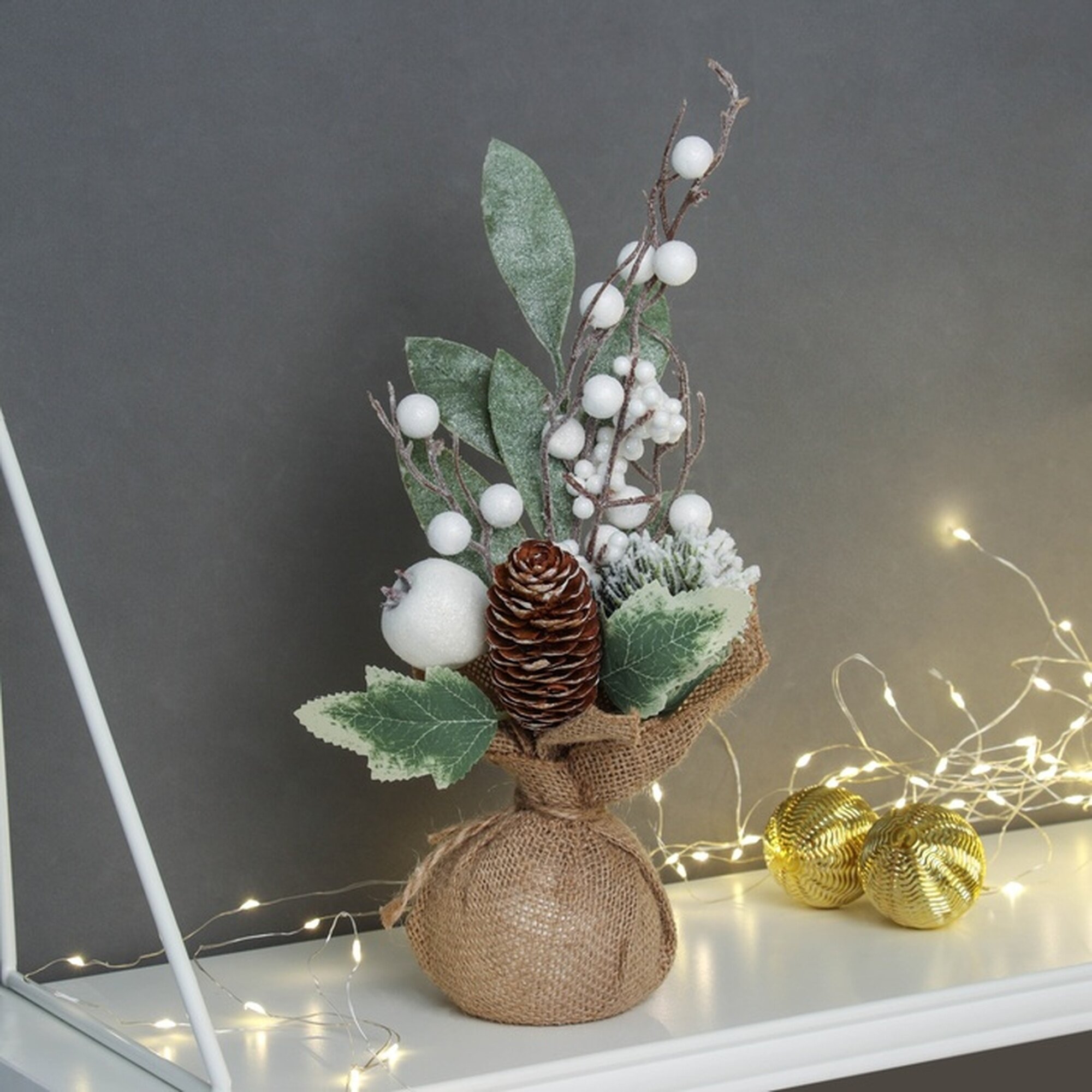 Новогодняя композиция на стол «Зимнее волшебство. Яркий праздник» в мешочке 26х10 см