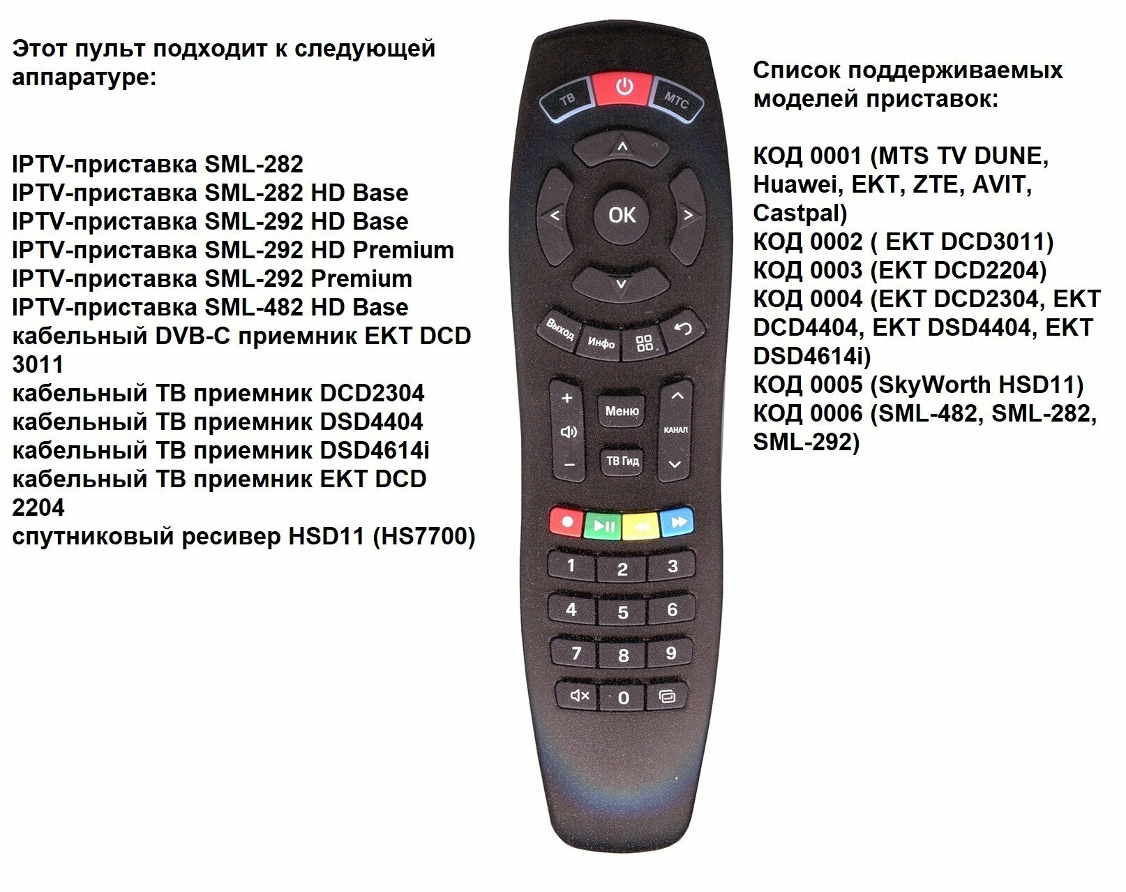 Пульт МТС GWire 99321, для цифровых приставок, ИК, черный