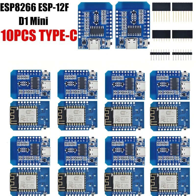 1-10 шт. WeMos D1 Mini TYPE-C/Micro USB ESP8266 ESP-12F CH340G V2 модуль WiFi D1 мини-плата разработки 3,3 В с контактами для Arduino, 4PCS TYPE-C