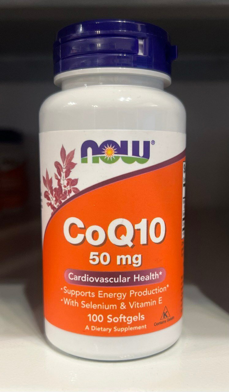 NOW CoQ10 50 mg + Vitamin E, Кофермент Q10 с Витамином Е и Селеном, 100 капсул