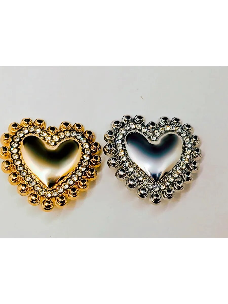 Набор серебристых пуговиц в форме сердца из 3 шт. — фото 1