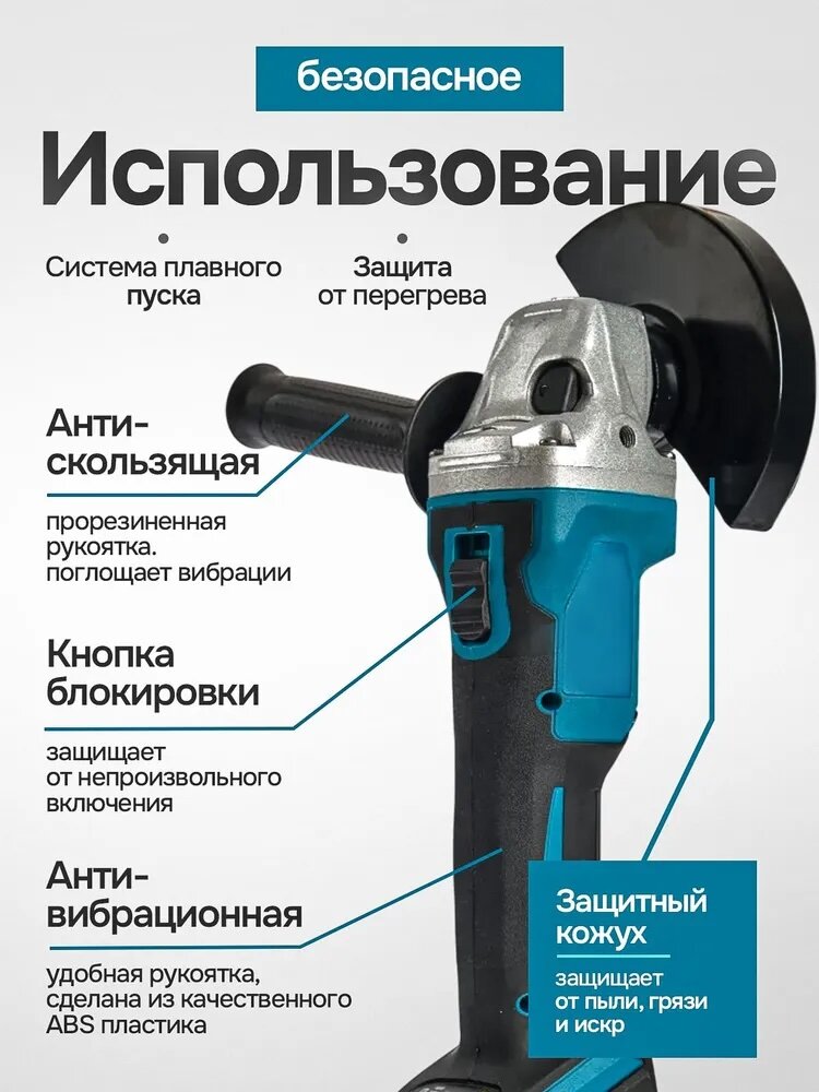 Болгарка аккумуляторная бесщеточная / углошлифовальная машина 125, (УШМ), 36 В, 2 АКБ — фото 1