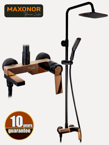 Изображение товара Душевая система с тропическим душем Maxonor PURE LIFE Bliss PL2483 черный матовый / бронза глянцевая Латунь