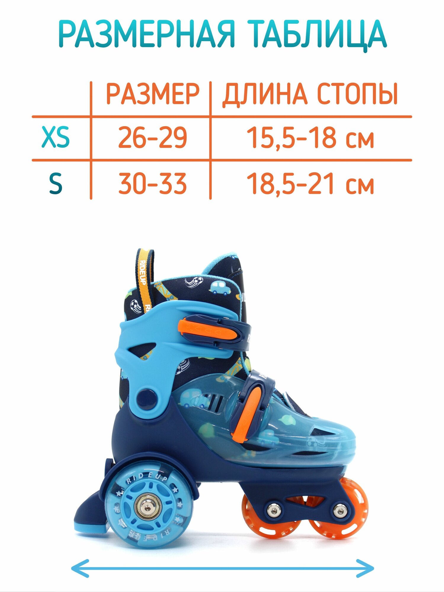 Изображение Роликовые коньки RIDEUP, для детей, с комплектом защиты, синие