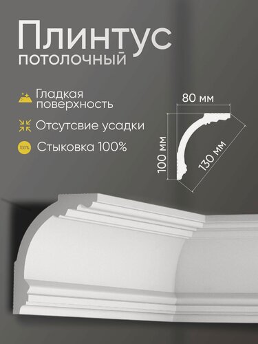 Изображение товара Плинтус потолочный 5 шт GLANZEPOL 200 см пенополистирол, белый GP62