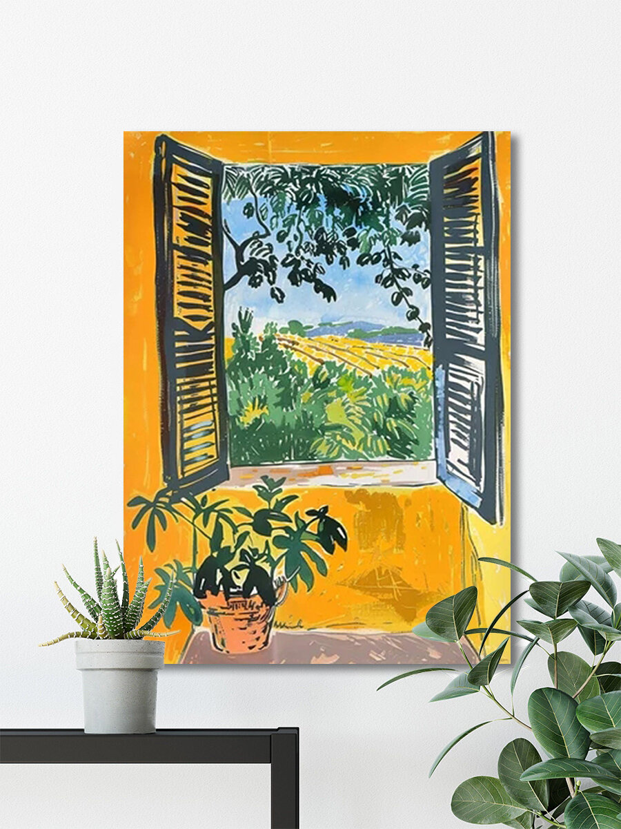 Картина на холсте - "Окно пейзаж природа" , 30х40 см.