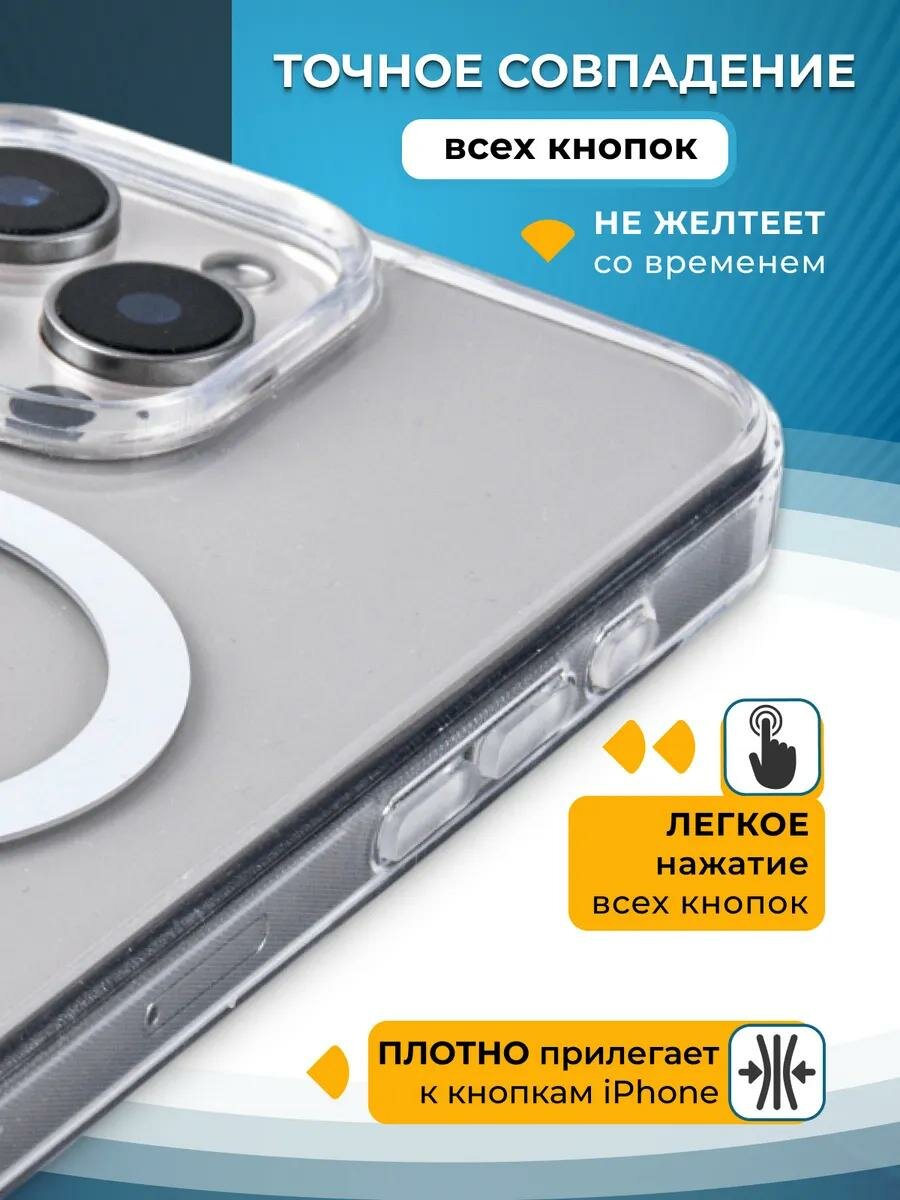 Чехол для iPhone 16 Pro Max MagSafe, прозрачный, силиконовый, ударопрочный — фото 1