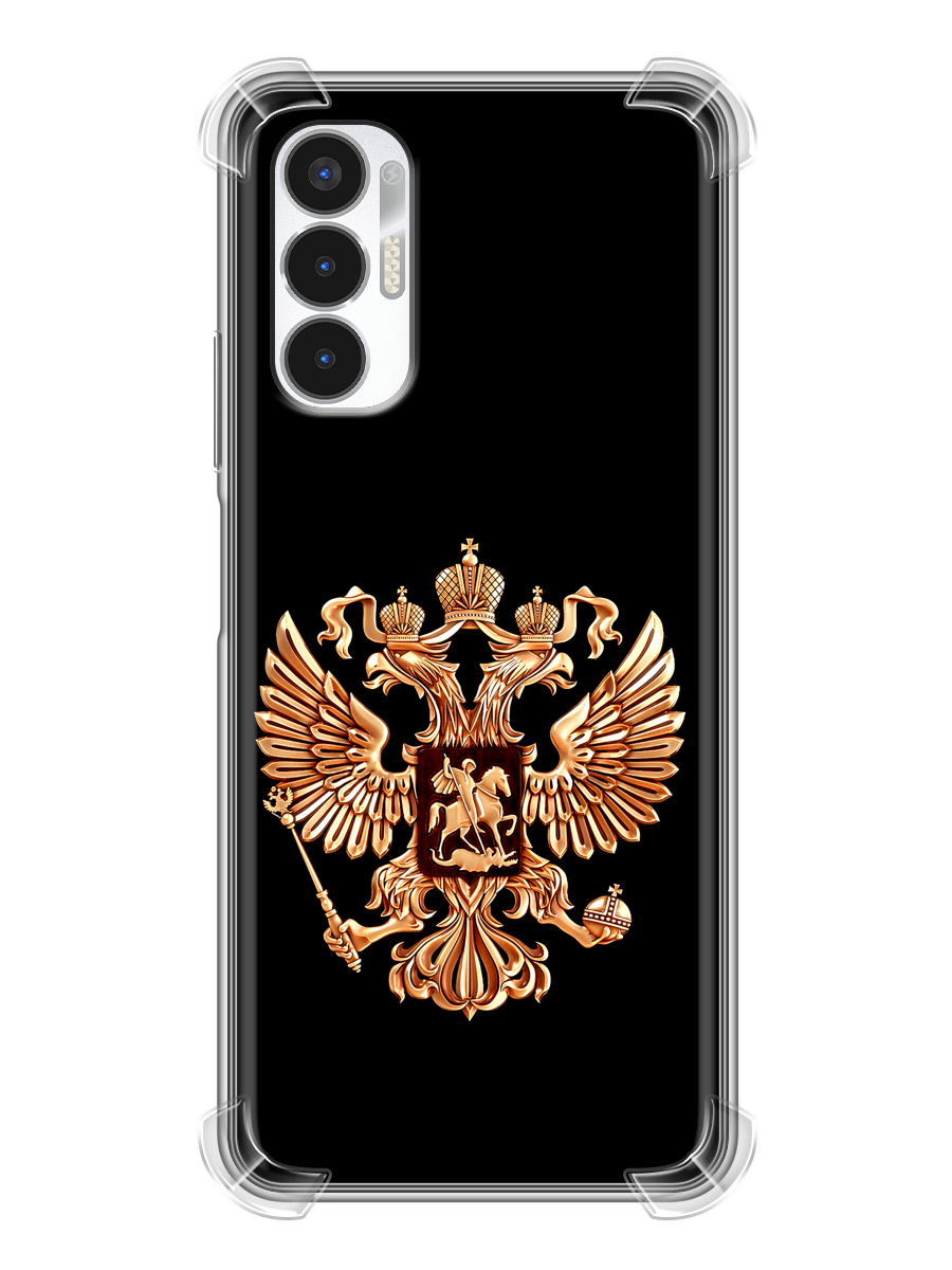 Чехол для Tecno Pova 3 с принтом Герб России золотой (Техно Пова 3)