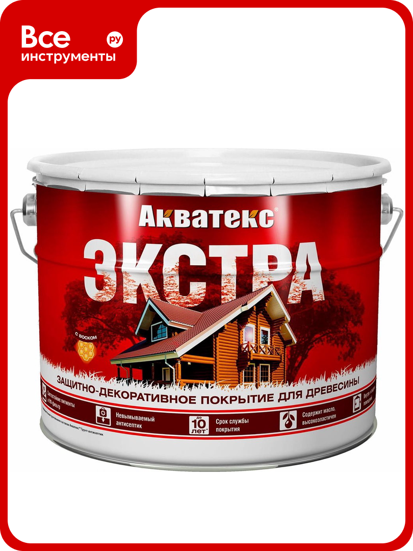 Защитно-декоративное покрытие для дерева акватекс экстра полуглянцевое, каштан, 9 л 259784