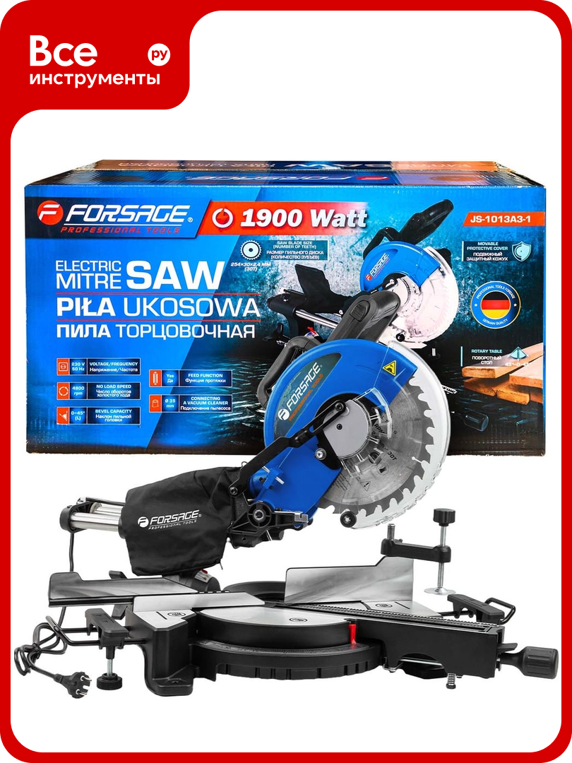 Пила торцовочная Forsage (230V 1900W 4800об/мин диск 254х30х2.4мм) F-JS-1013A3-1(61260)