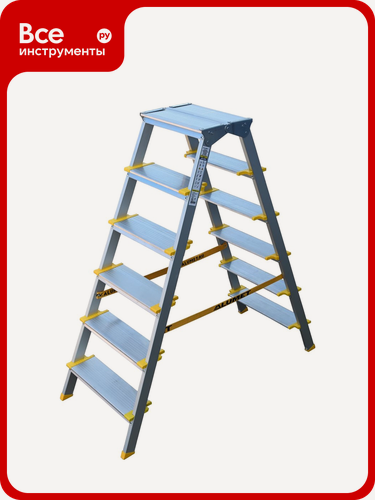Изображение товара Стремянка Алюмет алюминиевая двухсторонняя с анодированным покрытием с широкими ступенями 2х6 ступеней. Серия ASD 5206